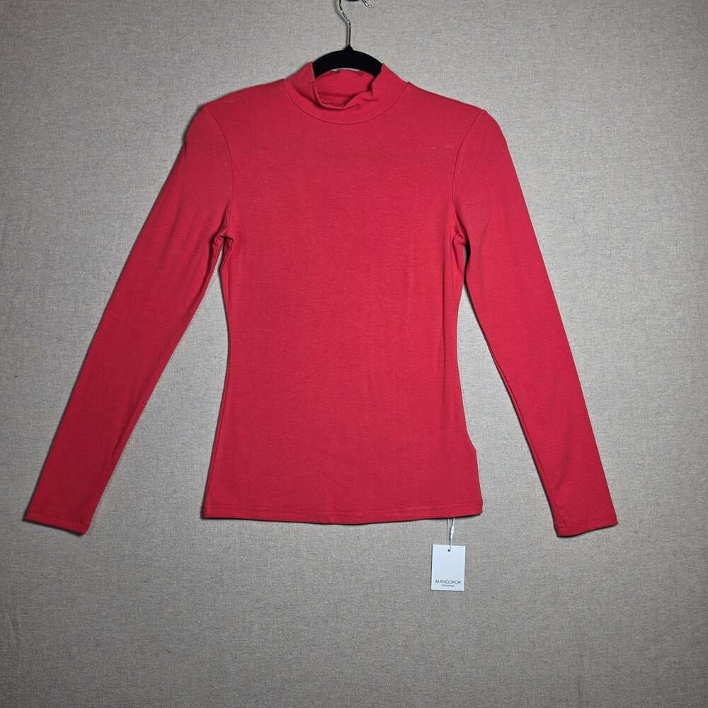 Mangopop Mock Neck T Shirt Womens Size S Red Long Sleeve NWT